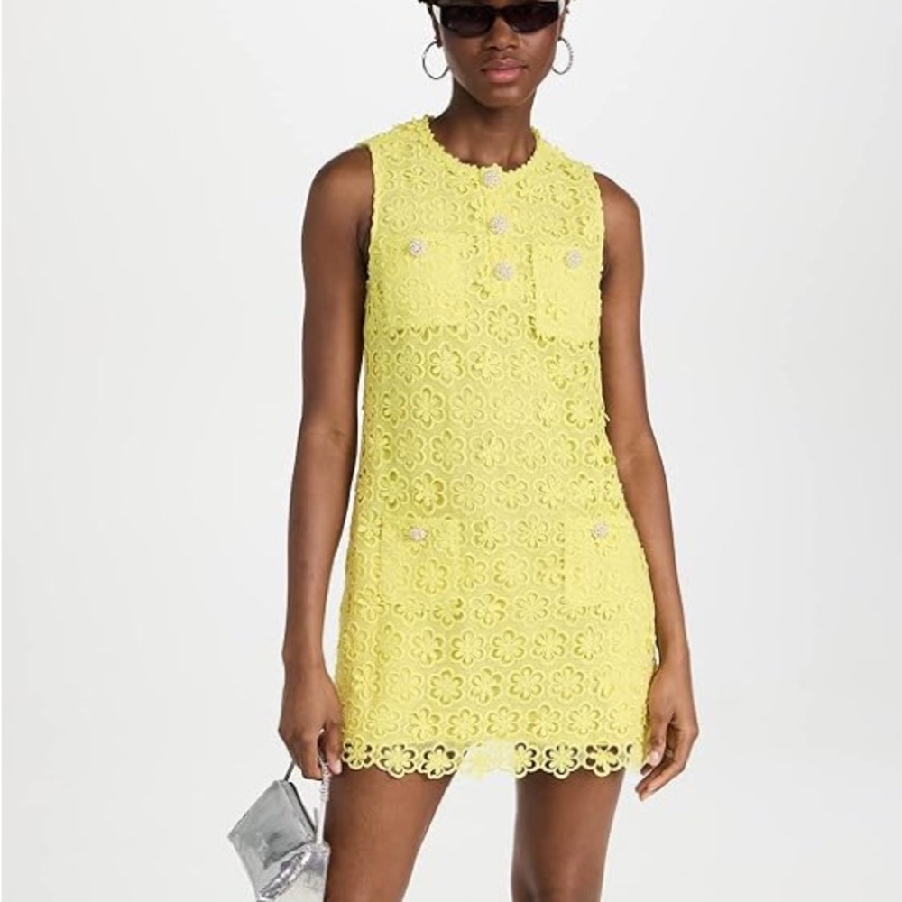 Self-Portrait Lime Daisy Guipure Mini Dress